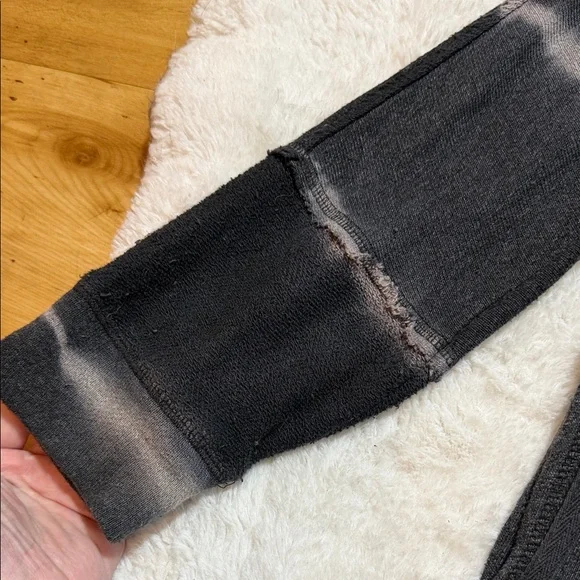 Free People Black and Gray Tie-Dye Long Sleeve Cold Shoulder Oversized Top - Picture 3 of 6